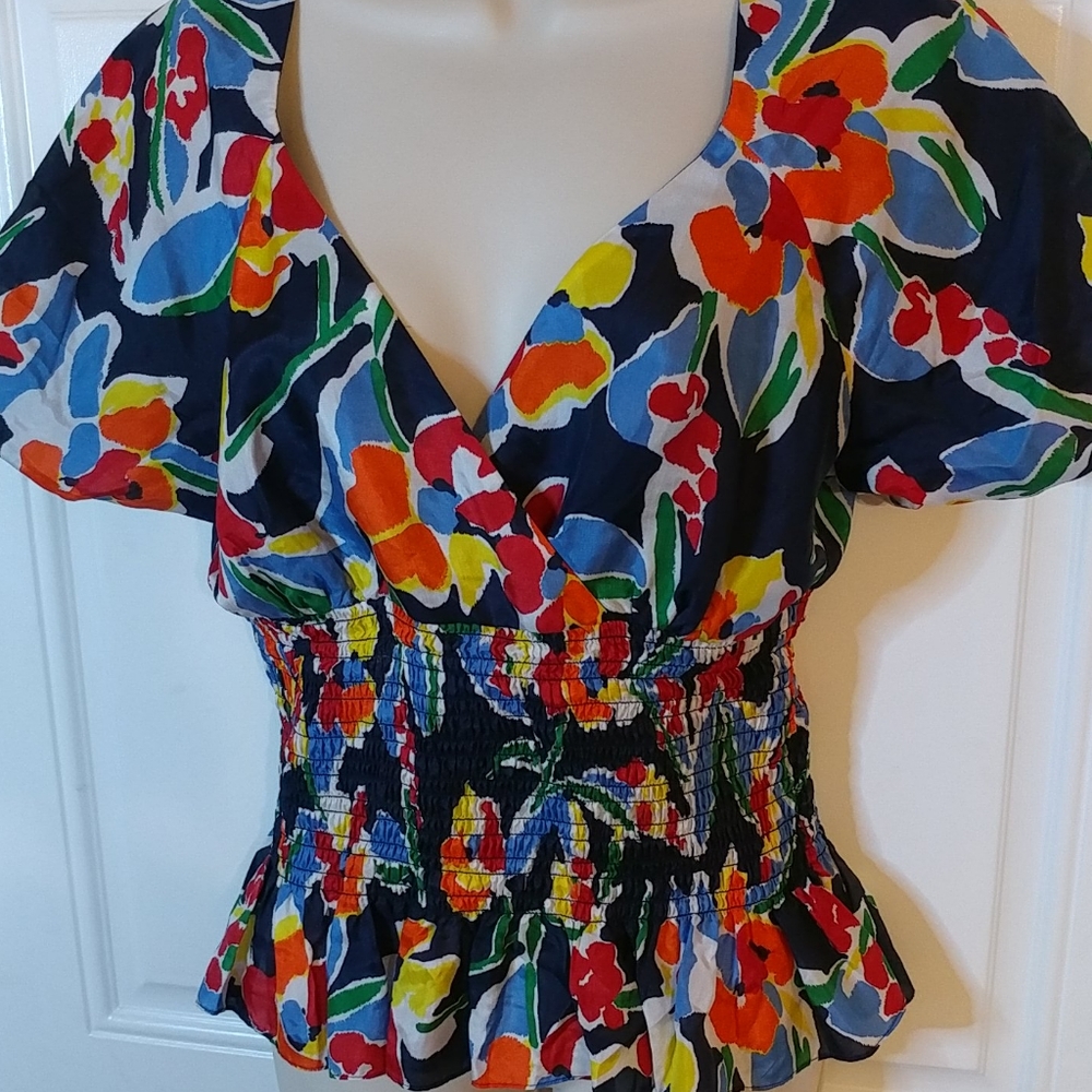 Lauren Ralph Lauren Multicolor Floral Smocked Peplum Top